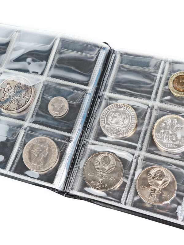 Карманный монетный альбом 209х153х18 мм для размещения 120 монет, горизонтальный, тёмно-бордовый