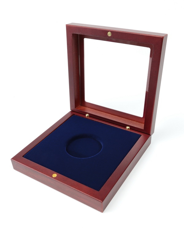  Деревянный футляр с прозрачным окном Volterra (120х120х34 мм) для одной монеты в капсуле (диаметр 44 мм), чёрный