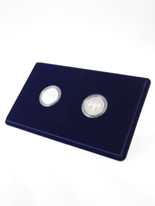 Планшет M (146х236х12 мм) для монет в капсулах d-44 мм (2 ячейки), тёмно-синий