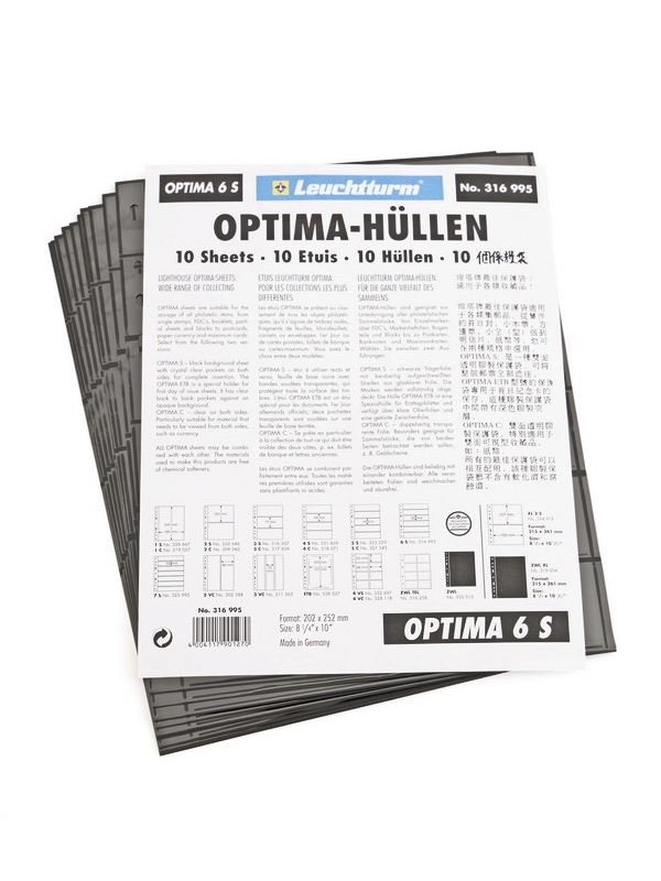 Листы-обложки OPTIMA 6S (202х252 мм) на 6 ячеек (180х35 мм). Упаковка из 10 листов. Leuchtturm, 316995