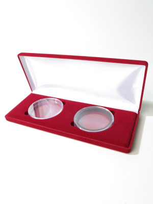 Футляр (255х103х27 мм) для 2 монет в капсулах (диаметр 74 мм),  светло-бордовый