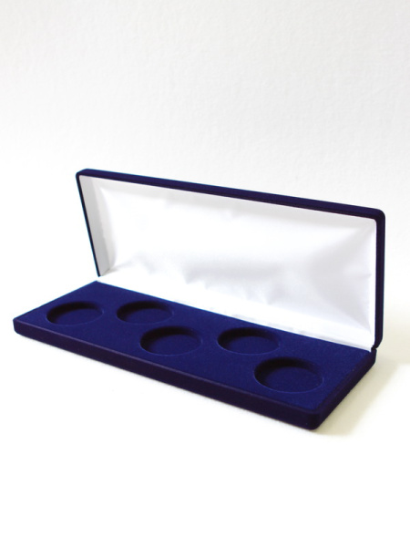 Футляр (255х103х27 мм) для 5 монет в капсулах (диаметр 44 мм),  светло-бордовый