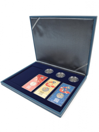 Бокс из искусственной кожи Nera M Azur (298х243х37 мм) для банкноты в чехле, 3 монет 25 рублей в капсулах и 3 монет 25 рублей в блистере «Футбол 2018»