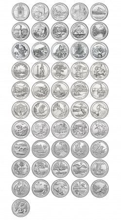 Набор из 51 монеты серии «Национальные парки США» (America the Beautiful Quarters). Филадельфия (P)