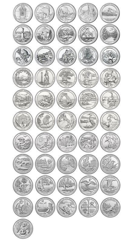 Набор из 51 монеты серии «Национальные парки США» (America the Beautiful Quarters). Филадельфия (P)