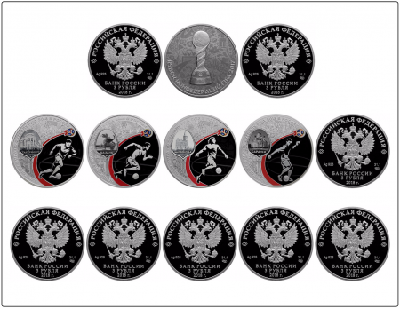 Планшет S (234х296х12 мм) для 13 серебряных монет «Футбол 2018» в капсулах (диаметр 46 мм). Вид 2