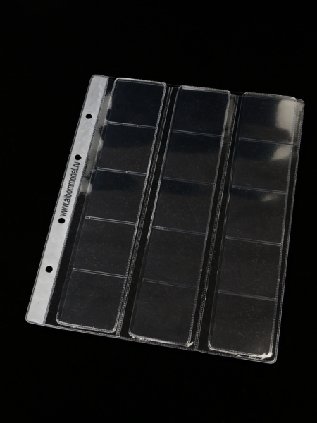 Лист формата ОПТИМА (Россия) (200х250 мм) с выдвижными секциями на 15 ячеек. Для монет диаметром до 40 мм. Professional. Albommonet, ЛМ15СК