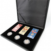 Футляр Presidio из искусственной кожи (301х245х34 мм) для 3 обычных монет 25 рублей в капсулах и 3 цветных монет 25 рублей в блистере