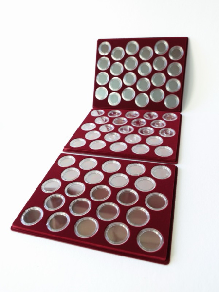  Набор из трёх планшетов S (234х296х12 мм) для 64 монет серии «Монеты СССР» и 6 монет серии «Barcelona-92», тёмно-бордовый