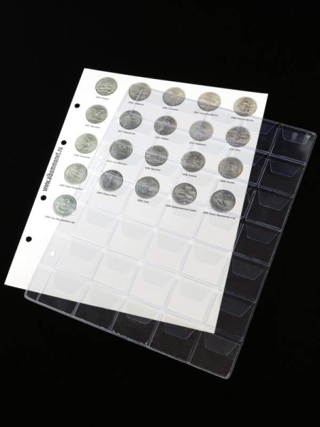 Комплект листов с информационными листами для 25-центовых монет США (1999-2011) Штаты и территории. Albommonet