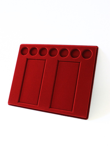 Планшет S (234х296х12 мм) для 2 банкнот Сочи-2014 в чехлах и 7 монет Сочи-2014 в капсулах Leuchtturm (диаметр 33 мм), тёмно-бордовый  Планшет S (234х296х12 мм) для 2 банкнот Сочи-2014 в чехлах и 7 монет Сочи-2014 в капсулах Leuchtturm (диаметр 33 мм), тёмно-бордовый