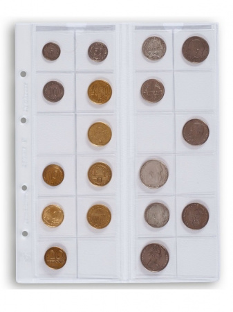 Лист-обложка для монет OPTIMA 34 (202х252 мм) из прозрачного пластика на 24 ячейки (39,5х38,5 мм). Диаметр 34 мм. Leuchtturm, 319236/1