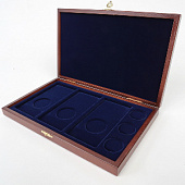 Деревянный футляр Classic M (239х152х36 мм) для 3 обычных монет 25 рублей и 3 цветных монет 25 рублей в блистере