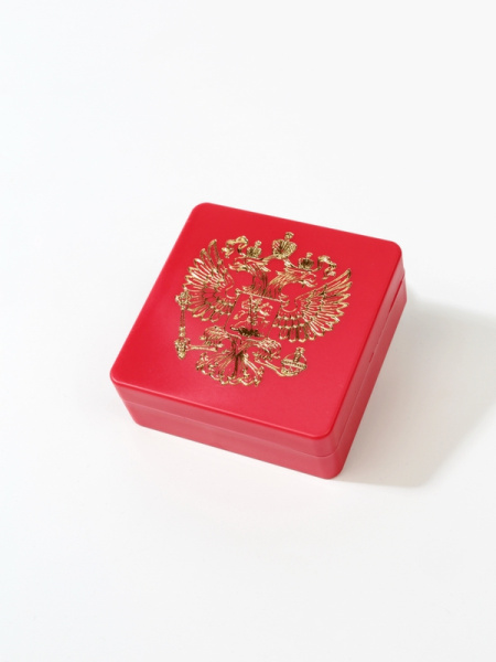 Футляр пластиковый (58х58х22 мм) для медали «За особые успехи в учении», с гербом, красный Футляр пластиковый (58х58х22 мм) для медали «За особые успехи в учении», с гербом, красный