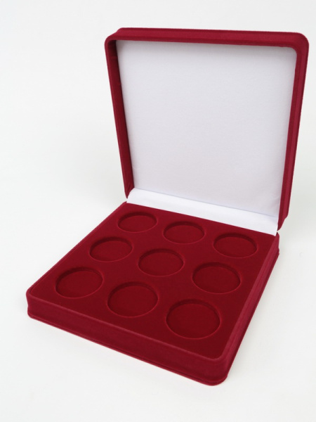  Футляр (186х192х50 мм) на 9 монет в капсулах (диаметр 44 мм), светло-бордовый