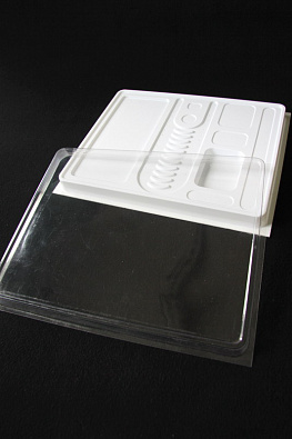 Упаковка из белого пластика с прозрачной крышкой
