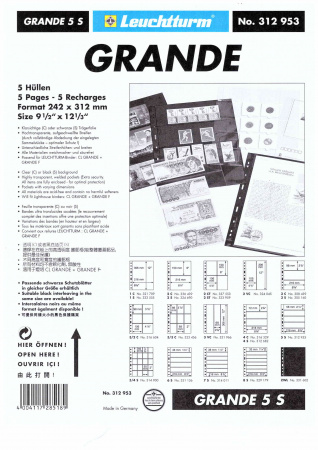 Листы-обложки GRANDE 5S (242х312 мм) двусторонние на 5 ячеек (216х56 мм). Упаковка из 5 листов. Leuchtturm, 312953