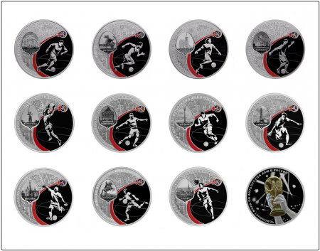 Футляр кожзам Sapfir S (298х237х33 мм) для 12 серебряных монет Чемпионат мира по футболу 2018 в капсулах. Кубок
