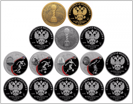 Бокс из искусственной кожи Nera M Azur (298х243х37 мм) для 2 золотых и 13 серебряных монет «Футбол 2018» в капсулах