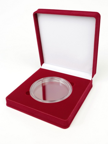 Футляр (186х192х50 мм) на 1 монету в капсуле (диаметр 120 мм), светло-бордовый  Футляр (186х192х50 мм) на 1 монету в капсуле (диаметр 120 мм), светло-бордовый