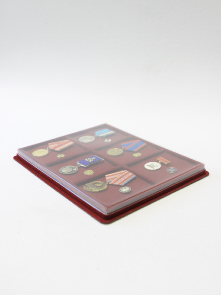 Планшет S (243х304х21 мм) на 6 ячеек (85х100х16 мм) (с поролоновой вставкой), тёмно-бордовый