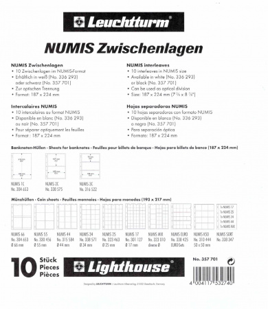 Прокладочный лист NUMIS ZWL (188х225 мм). Leuchtturm, 357701/1