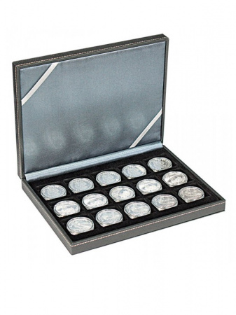 Футляр Nera XM из искусственной кожи (243х187х42 мм) с 15 квадратными ячейками для монет/монетных капсул с внешним диаметром до 40 мм
