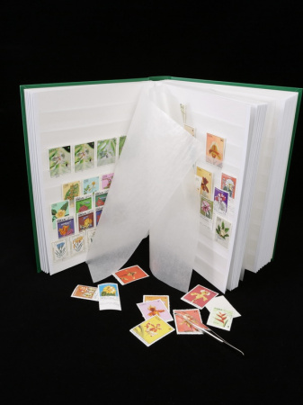 Альбом для марок (кляссер BASIC). A4. 32 листа (64 страницы) из белого картона с промежуточными листами из пергамина. Зелёный. Leuchtturm, 317477