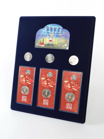 Планшет S (234х296х12 мм) для 3 монет 25 рублей и 3 монет 25 рублей в блистере «Футбол 2018». Талисман