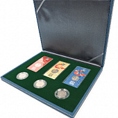 Бокс из искусственной кожи Nera M Azur (298х243х37 мм) для 3 обычных монет 25 рублей в капсулах и 3 цветных монет 25 рублей в блистере