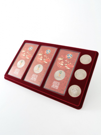 Планшет M (146х236х12 мм) для 3 обычных монеты 25 рублей и 3 цветных монеты 25 рублей в блистере