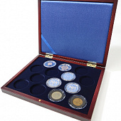 Деревянный футляр Volterra Smart (252х204х32 мм) для 14 монет в капсулах (диаметр 44 мм). Синий