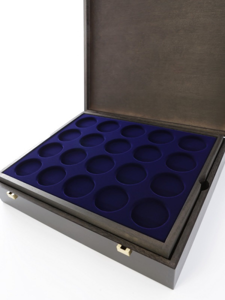  Деревянный бокс Carus (322х268х64 мм). 4 поддона. Для 80 капсул (диаметр 46 мм), тёмно-синий