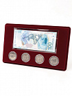 Планшет M (146х236х12 мм) для 4 монет 25 рублей в капсулах Leuchtturm и банкноты «Сочи-2014» в чехле, тёмно-бордовый