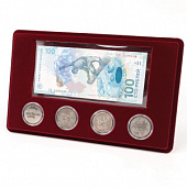 Планшет M (146х236х12 мм) для 4 монет 25 рублей в капсулах Leuchtturm и банкноты «Сочи-2014» в чехле