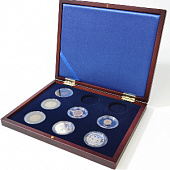 Деревянный футляр Volterra Smart (252х204х32 мм) для 9 монет в капсулах (диаметр 44 мм). Синий