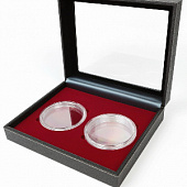 Бокс из искусственной кожи с прозрачным окном Nera XL Plus для 2 монет 10000 руб (золото 999, 1 кг ) или 100 руб (серебро 925, 1 кг) в капсулах