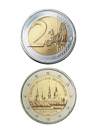 2 евро, Латвия (Рига - культурная столица Европы). 2014 г.