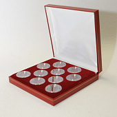 Футляр из кожзаменителя (191х194х44 мм) на 10 монет в капсулах (диаметр 44 мм)