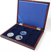 Деревянный футляр Volterra Smart (252х204х32 мм) для 9 монет в капсулах (диаметр 46 мм). Синий