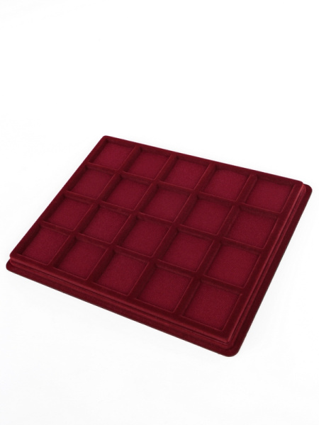 Планшет S (243х304х21 мм) на 20 ячеек (47х47х16 мм) (с поролоновой вставкой), тёмно-бордовый