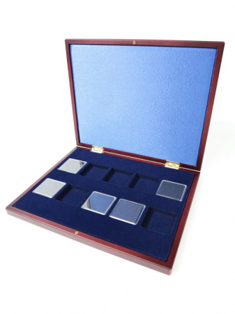 Футляр деревянный Volterra Uno (304х244х31 мм) для серии из 10 монет «The Queen's Beasts» (5 pounds, 2 oz silver proof) в капсулах Quadrum High. С логотипом