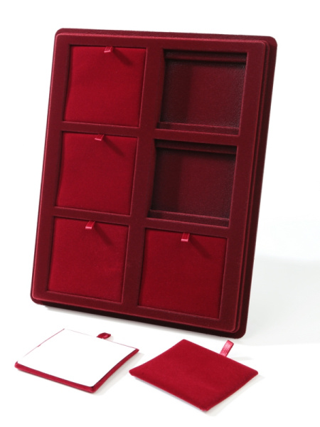  Планшет S (243х304х21 мм) на 6 ячеек (86х81х8 мм) (с флокированными вставками), тёмно-бордовый