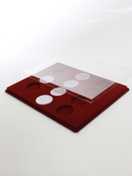  Планшет S (234х296х12 мм) для монет в капсулах d-46 мм (11 ячеек). Вертикальный, тёмно-бордовый