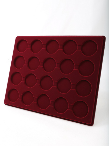 Планшет S (234х296х12 мм) для 20 монет в капсулах CAPS 39 и 40 Leuchtturm. Диаметр ячейки 45 мм, тёмно-бордовый  Планшет S (234х296х12 мм) для 20 монет в капсулах CAPS 39 и 40 Leuchtturm. Диаметр ячейки 45 мм, тёмно-бордовый