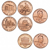 Набор из 5 монет 1 cent (USA) «200 лет со дня рождения Авраама Линкольна» и «Щит национального единства»