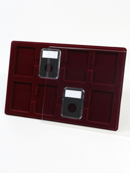  Планшет L (222х333х13 мм) для 8 слабов NGC и PCGS (63х86х8 мм), тёмно-бордовый