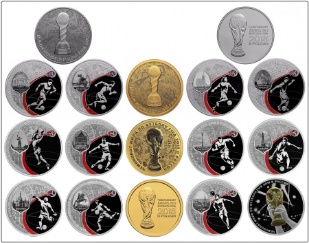 Футляр Presidio из искусственной кожи (301х245х34 мм) для 3 золотых и 14 серебряных монет «Футбол 2018» в капсулах
