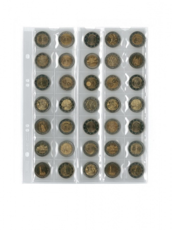Нумизматические листы системы MULTI COLLECT для 35 монет диаметром до 27 мм. Упаковка из 5 листов и 5 чёрных прокладочных листов. Lindner, MU35