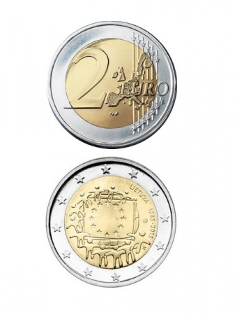 2 евро, Литва (30 лет флагу Евросоюза). 2015 г.